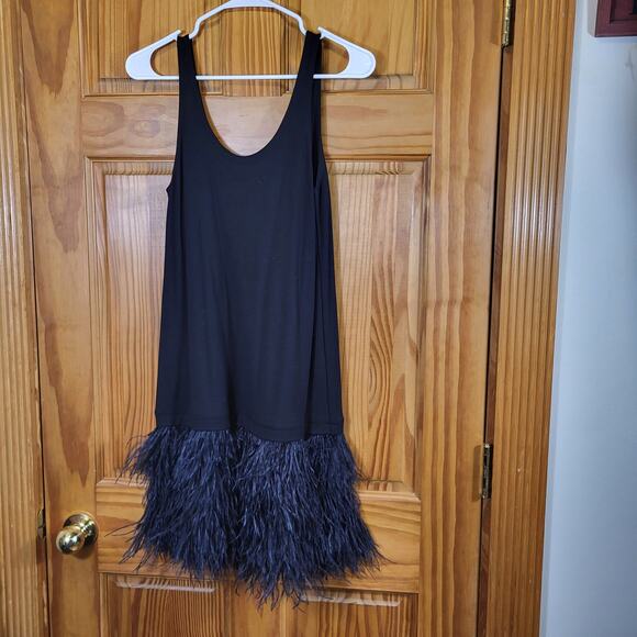 NWT Theory "Jocelyn" drop waist ostrich feather Black dress size MED - Picture 1 of 5